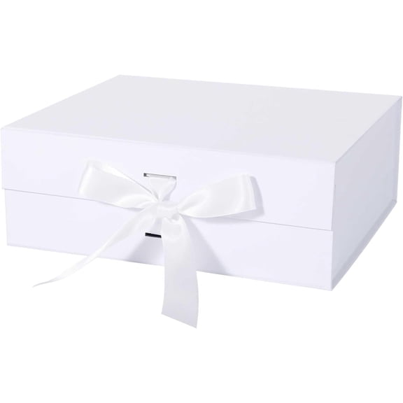 White Gift Box with Ribbon Magnetic Lids 10.2x9x3.74 in, Christmas Gift Boxes Bridesmaid Groomsman Proposal Boxes, Wedding Storage Box 1 Pack