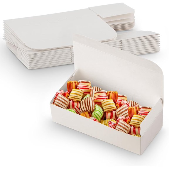White Gift Boxes for Candy & Chocolates - 5" x 2 1/4" x 1 1/4" - Extra Small Auto-Bottom Fudge & Truffle Box (Pack of 20) - Made in USA - Ideal for Jewelry & Soap