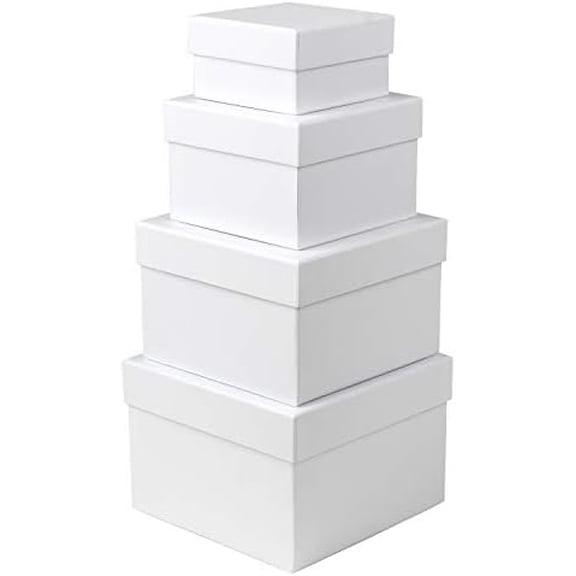 White Gift Boxes with Lids Nesting Gift Boexs for Presents Set of 4 Small White Gift Boxes for Flower Arrangements Paper Mache Boxes for Bridesmaid, Proposal, Wedding, Birthday, Party Favor