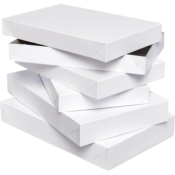 White Gift Boxes with Lids for Presents, Assorted Sizes (3 Medium Shirt Boxes, 2 Large Robe Boxes) Chrisas, Birthdays, Baby Showers, Weddings, Graduation, or Any Occasion