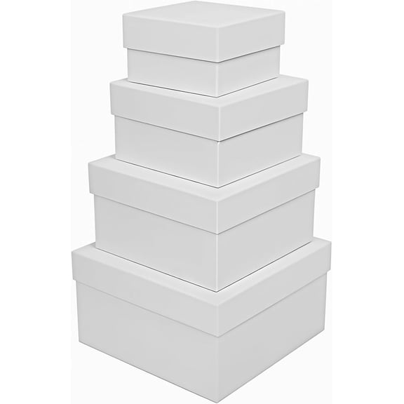 White Gift Boxes for Presents 4 Pack Nesting Gift Boxes with Lids,3.7“-6.4“ Assorted Sizes Square Stackable Boxes for Birthday Wedding Christmas Party Gift Wrapping