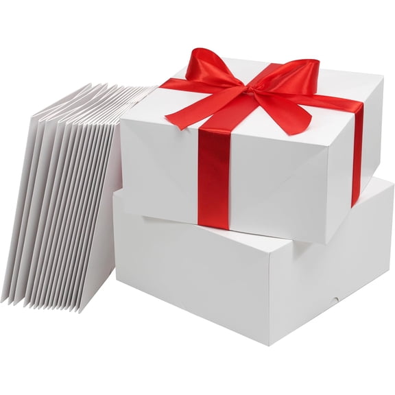 White Gift Boxes with Lids, 10-Pack 10x10x5 Inch