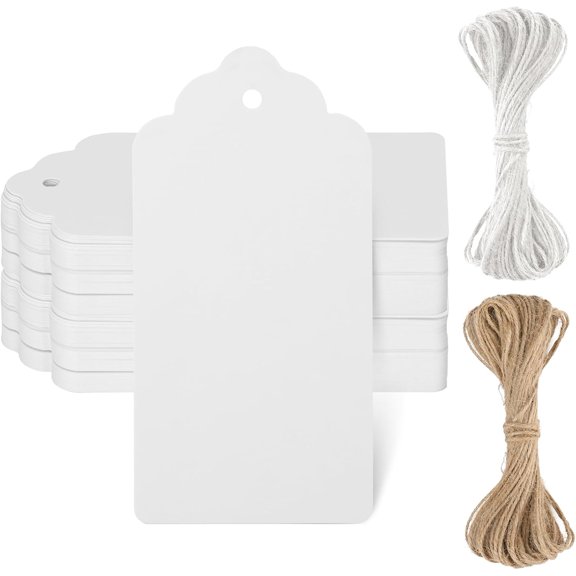 White Gift Tags with String, Blank 2X4 Inch for Presents, 50 Pcs