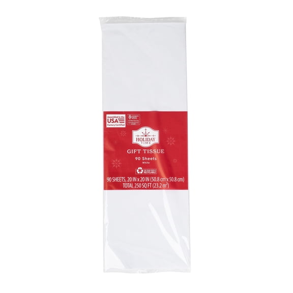 White Gift Tissue Paper, 20" x 20", 90 Sheets, by Holiday Time
