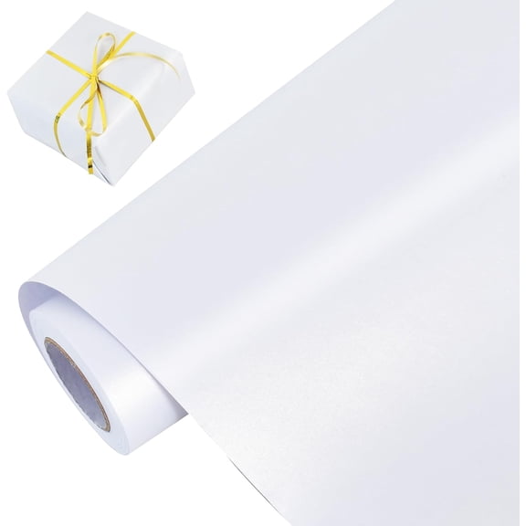 White Gift Wrapping Paper Solid Color Pearly-Lustre Roll Matte Wrap Paper, Packing for Wedding, Birthday, Graduation, Christmas Paper(17inches X 32.8ft)