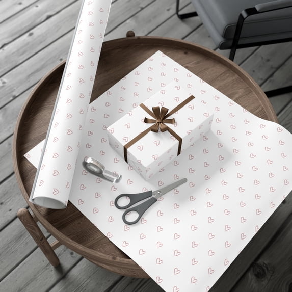 White Gift Wrapping Paper with Red Hearts