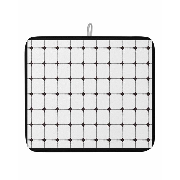 White Gingham Dish Drying Mat 16x18 inch Modern Minimalist Black Line Grid Points Checkered Super Absorbent Microfiber Dish Drying Pad for Kitchen Countertops Sink Dish Drainer Racks 1 Pack