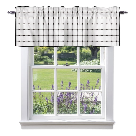 White Gingham Valances for Windows, Modern Minimalist Black Line Grid Points Checkered Rod Pocket Valance Short Window Treatments Curtains for Kitchen Bathroom Bedroom Decor, 42 x 12 Inches
