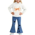 thumbnail image 1 of White Girls 2-Piece Outfit Set, Cotton Hoodie and Flared Jeans with Bow & Heart Patches, Cute Casual Play Clothes for Kids Little Kids 2-8 Years,Size 7-8 T, 1 of 8