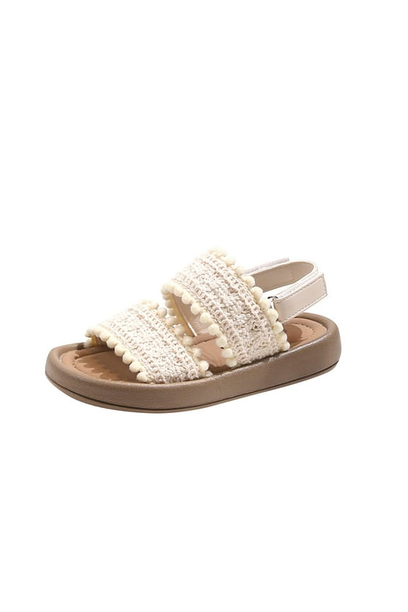 White Girls Beach Ready Sandals With Exposed Toes, Durable Design, Suitable For Big Kids 11-12 Years