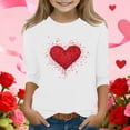 thumbnail image 1 of White Girls' Casual Heart Print Tee - Cold Shoulder 3/4 Sleeve Soft Stretch Polyester Spandex Top for 5-12 Years Kids,Size 10-11T, 1 of 5