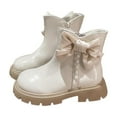 thumbnail image 1 of White Girls Pearl Detail Mid Calf Boots With Round Toe Heeled British Style, For Ages 4-5 In Fall Footwear, 1 of 9