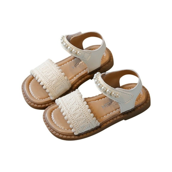 White Girls Pearl Sandals With Soft Soles For Casual Beach Wear Ages 9-12 Months Cloth Upper Seaside Travel Breathable Design