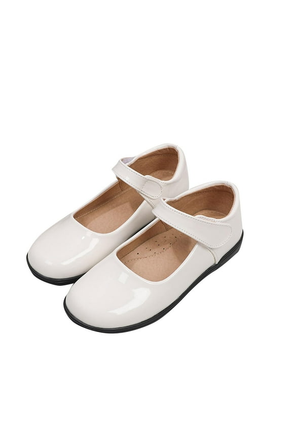 White Girls Spring Leather Shoes With Solid Color Design, For Dance Student Performances
