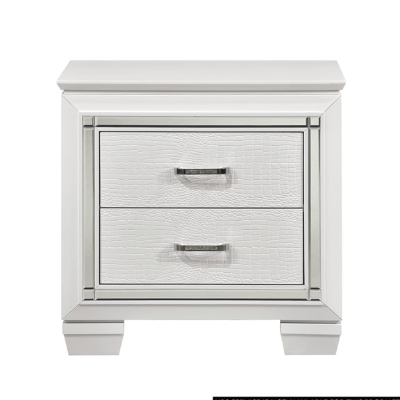 White Glam Nightstand with LED Lighting / Bedroom Nightstand for Quick Storage