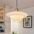 thumbnail image 1 of White Glass Chandelier, Compatible With E26 Base & Adjustable Wire, Gold Brass Pendant Light Fixtures For Dining Table Bedroom, 1 of 12