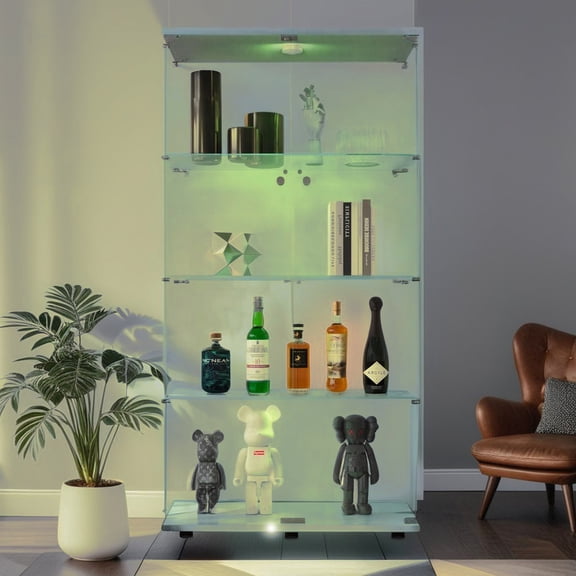 White Glass Display Cabinet with 15-Pound Shelf Capacity / Perfect for Trophy Display