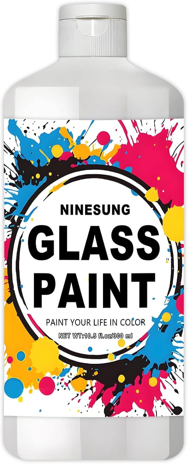 White Glass Paint, 34 oz (1 Liter) Jumbo Bulk - Acrylic Paint for Stained Glass, Windows, Wine Glasses, Ceramics & Bottles - For Artists & Beginners (White, 34 Fl Oz)