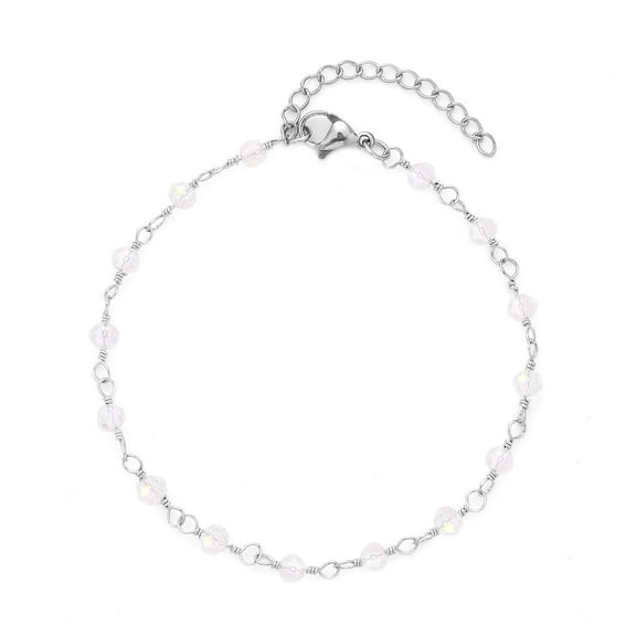 White Glass Stainless Steel Beaded Station Bracelet for Women Jewelry for Women Size 7.5-9" Birthday Christmas Gifts