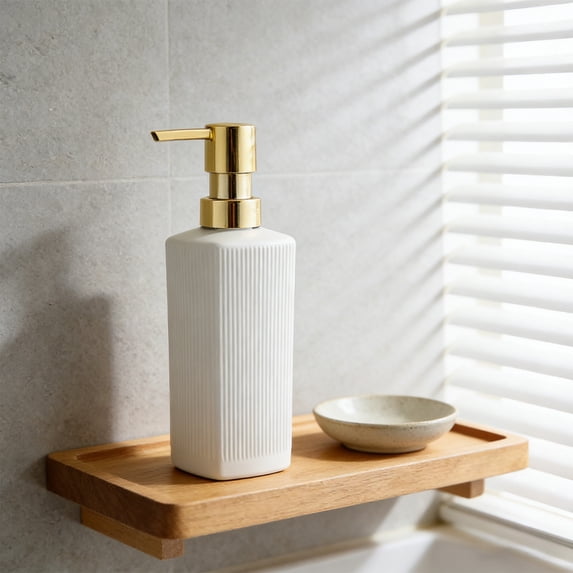 White Glass Soap Dispenser, 12 oz Hand Soap Dispenser Ceramic Bottle, Hand and Dish Dispenser for Kitchen, Refillable Liquid Soap and Lotion Dispensers Bottle