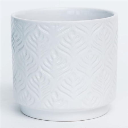White Glazed Peacock Feather Pattern Planter