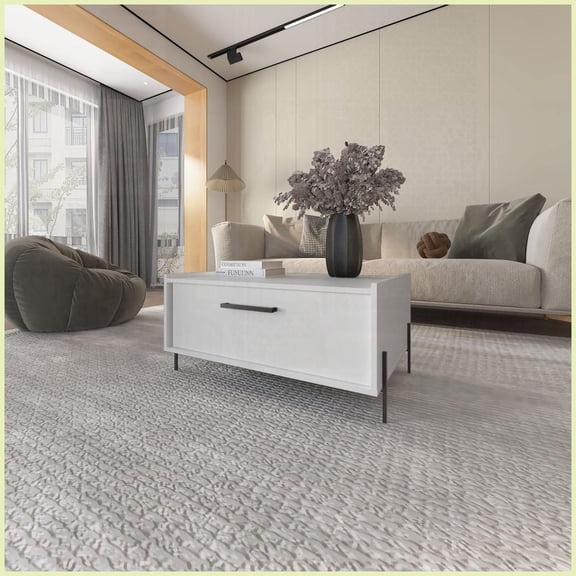 White Glendale Melamine Coffee Table Scratch-Resistant, Space-Saving with Flip-Down Storage for Living Room