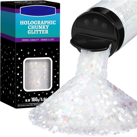 White Glitter, 160g/5.64oz Holographic Chunky Glitter for Crafts, , , Tumblers, Party Decorations