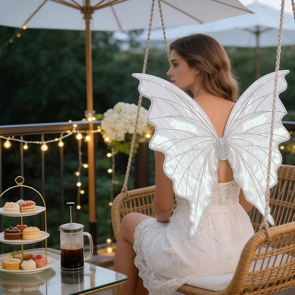 White Glitter Butterflies Wing Decoration Props Fairies Party Prom Princess Performance, 24.8x24.61in Polyester Fair