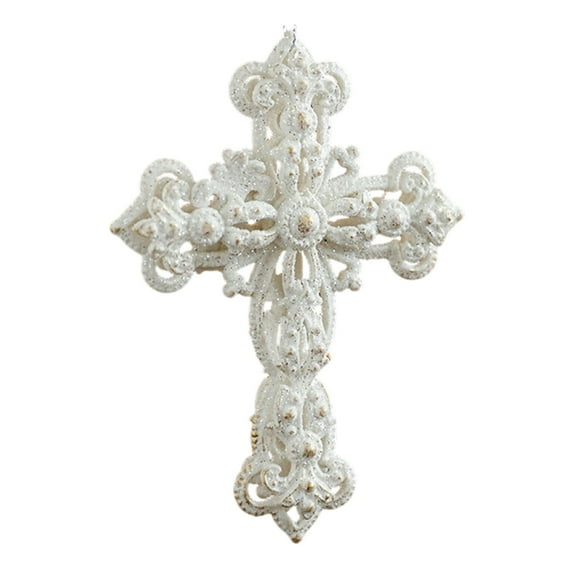 White Glitter Christmas Ornament – Irregular Shaped Hanging Decoration with Butterfly, Bow, or Cross Design – Holiday Tree or Window Décor