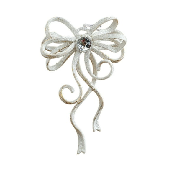 White Glitter Christmas Ornament – Irregular Shaped Hanging Decoration with Butterfly, Bow, or Cross Design – Holiday Tree or Window Décor