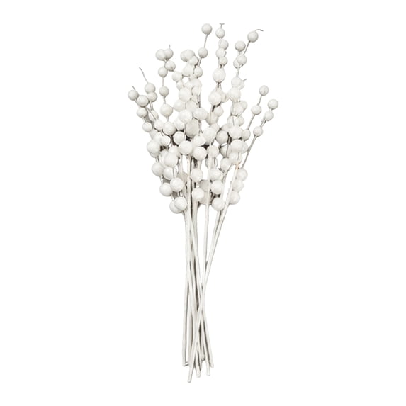 White Glitter Faux Berry Stems with Beaded Design, 15.7 Inch Artificial Christmas Picks for Tree and Vase Decoration