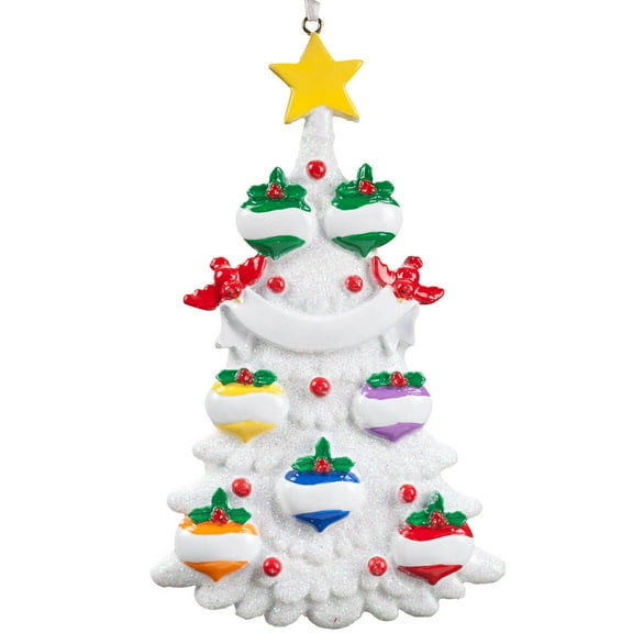 White Glitter Tree Ornament, Family of 7