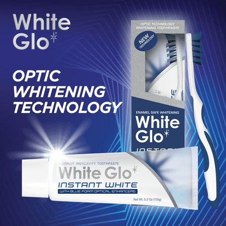 White Glo Instant White Optic Technology Whitening Toothpaste with Toothbrush, Fresh Mint, 5.2 oz