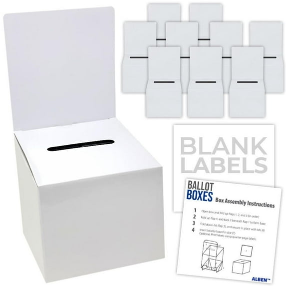White Glossy 6x6x6" Ballot Box (10 Pack) - Versatile Raffle Ticket Box, Suggestion & Donation Boxes, Removable Header, Raffle Boxes, Slot for Tickets & More, Ivory Cardboard Ballot Boxes