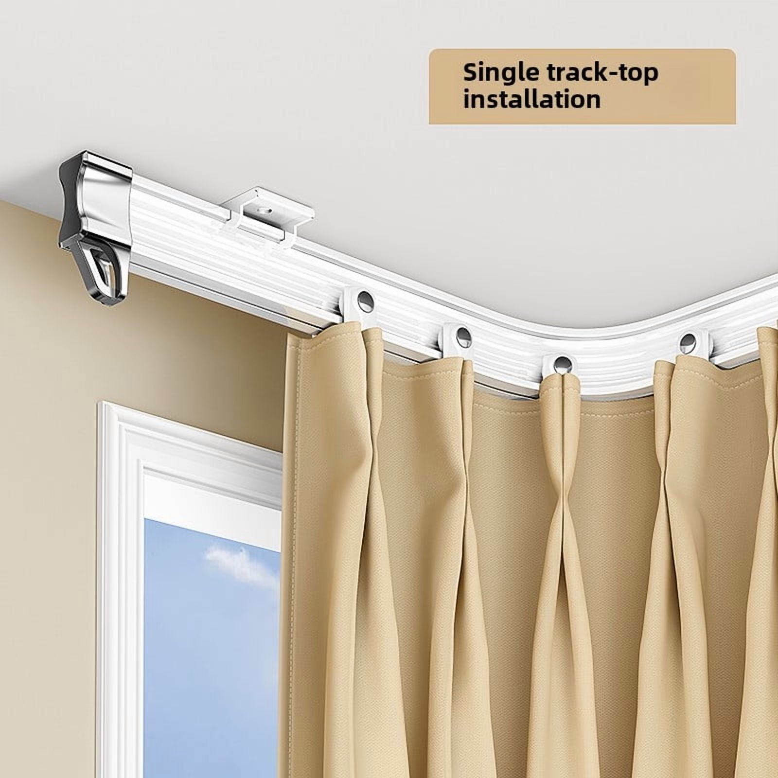 Lightweight Curtain Rails White Glossy Flexible Alloy-Plastic Curtain Rail - Easy Ceiling Install ...