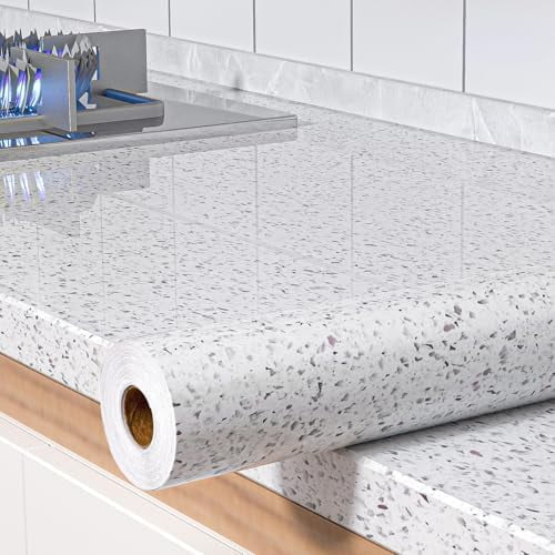 White Glossy Marble Contact Paper for Countertops 276”×15.7” Self Adhesive Removable Wallpaper Granite Peel and Stick Wallpaper for Bathroom/Kitchen/Cabinets Waterproof Easy to Clean