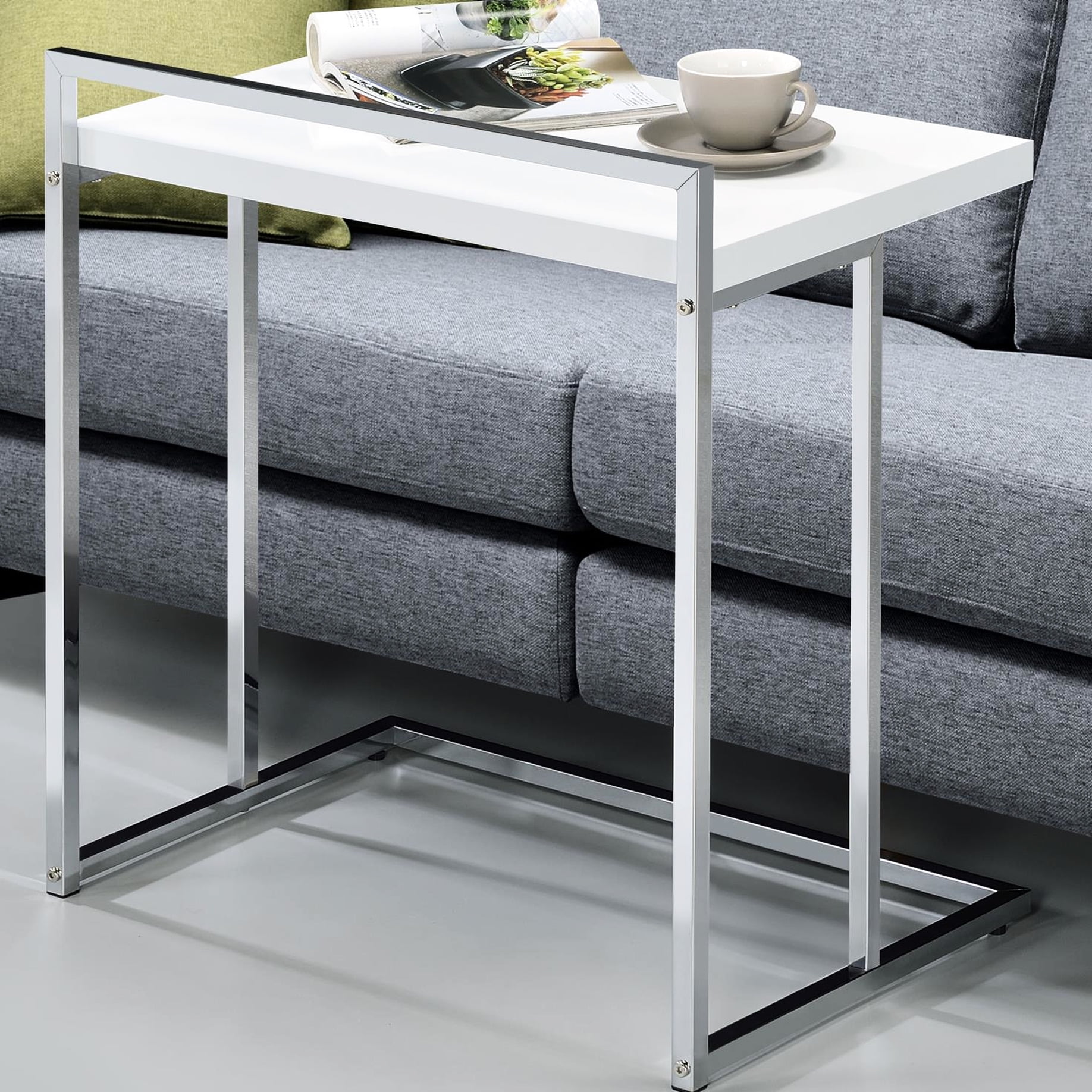 White Glossy Rectangular Snack Table With Metal Legs For Gorgeous Home ...