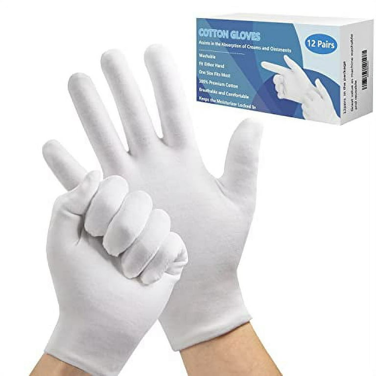White Gloves, 7 Pairs Thicken Cotton Gloves, Moisturizing Gloves Overnight,  One Size Fit White Gloves Women and Men, Washable Cotton Gloves Eczema