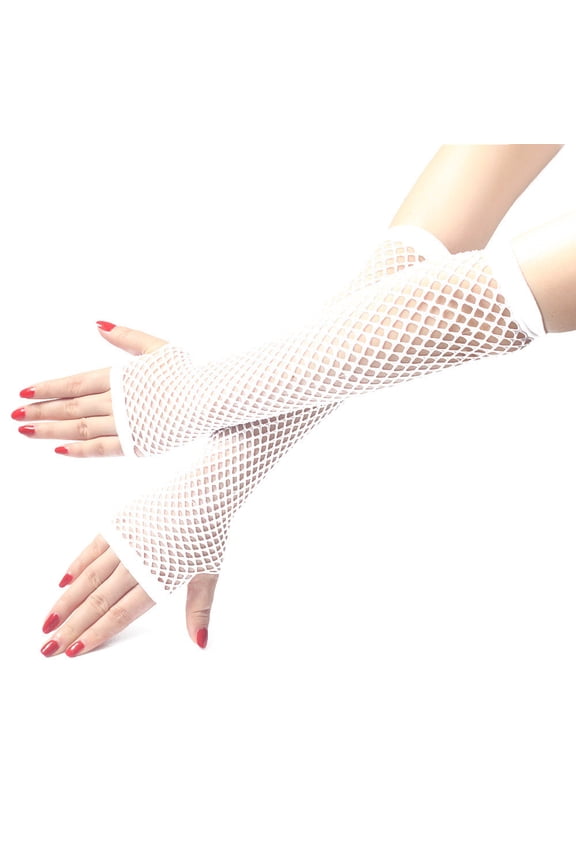 White Gloves Mittens Ladies Girls Neon Sexy Long Fingerless Fishnet Lace High Elasticity Gloves