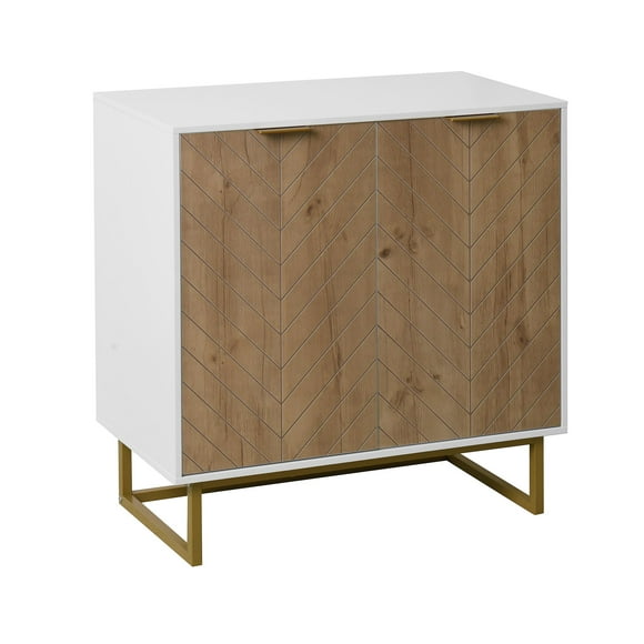 White & Gold 2-Door Buffet Cabinet Spacious Top Storage Durable Material Modern Living Room Furniture Multiuse Cabinet