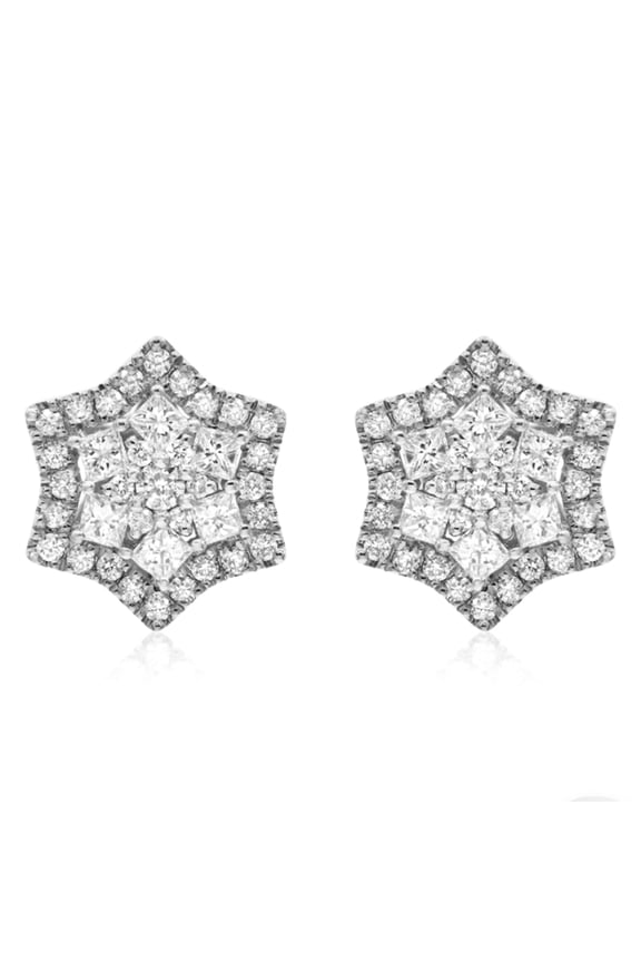 White Gold 925 Sterling Silver Unisex Hypoallergenic Iced Cz Star Flower Cluster Hip Hop Round Honey Comb Set Rhodium Screw Back Stud Earrings For Men And Women
