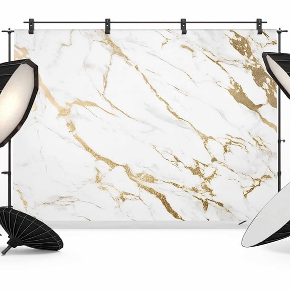 White Gold Abstract Backdrop for Photoshoot, Photography Photo Studio Background Wall Backdrop, Modern Marble Geometric Back Drop Banner Panel for Portraits Wedding Party Live Streaming Decor 7x5Ft