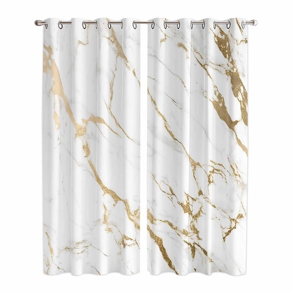 White Gold Abstract Kitchen Curtains 84 Inch Length, Modern Marble Geometric Grommet Top Bedroom Living Room Curtains, Light Filtering Cafe Curtain Drapes 2 Panels Set 84''x84''