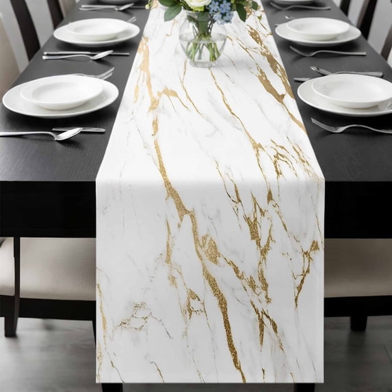 White Gold Abstract Table Runner 72 Inches Long, Modern Marble Geometric Kitchen Coffee Dining Table Decoration for Home Party Birthday Wedding Home Decor 14x72 Inches