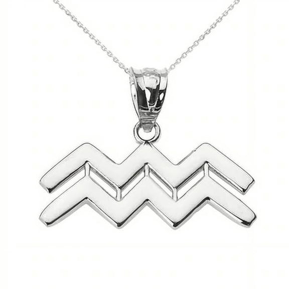 White Gold Aquarius February Zodiac Sign Pendant Necklace