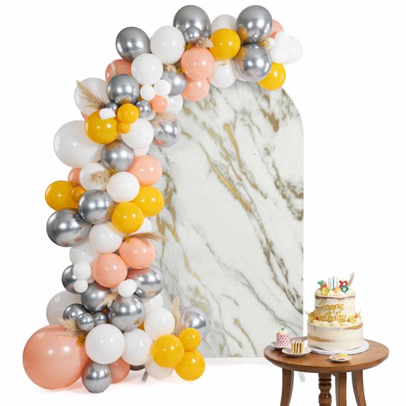 White Gold Arch Backdrop Cover 6.6FT Marble Texture Modern Style Simple Abstract Spandex Fitted Arch Covers Stretchy Backdrop Decoration for Wedding Birthday Graduation Party