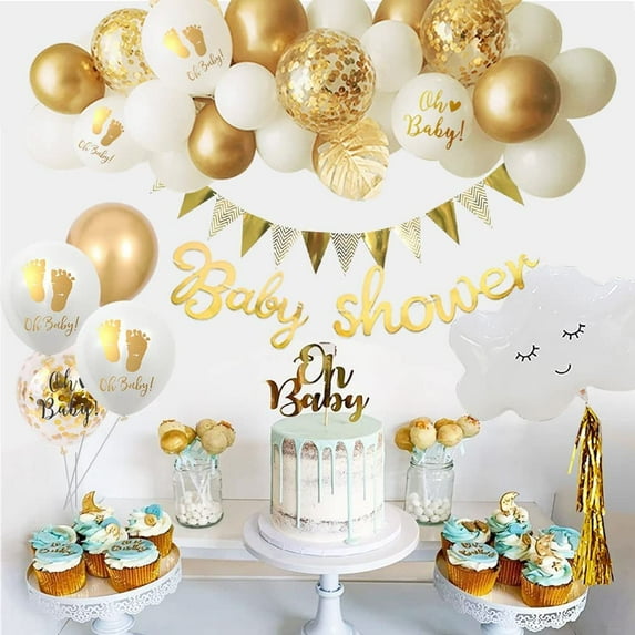 White Gold Baby Shower Decorations for Boys Girls Gold White Balloons Mummy to Be Sash Cake Topper Baby Shower Banner for Baby Shower Gender Reveal Party Decorations