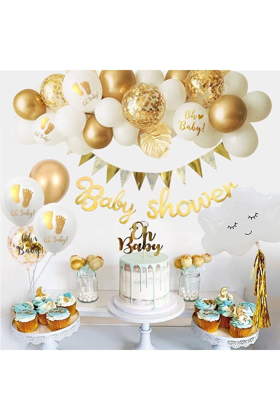 White Gold Baby Shower Decorations for Boys Girls Gold White Balloons Mummy to Be Sash Cake Topper Baby Shower Banner for Baby Shower Gender Reveal Party Decorations