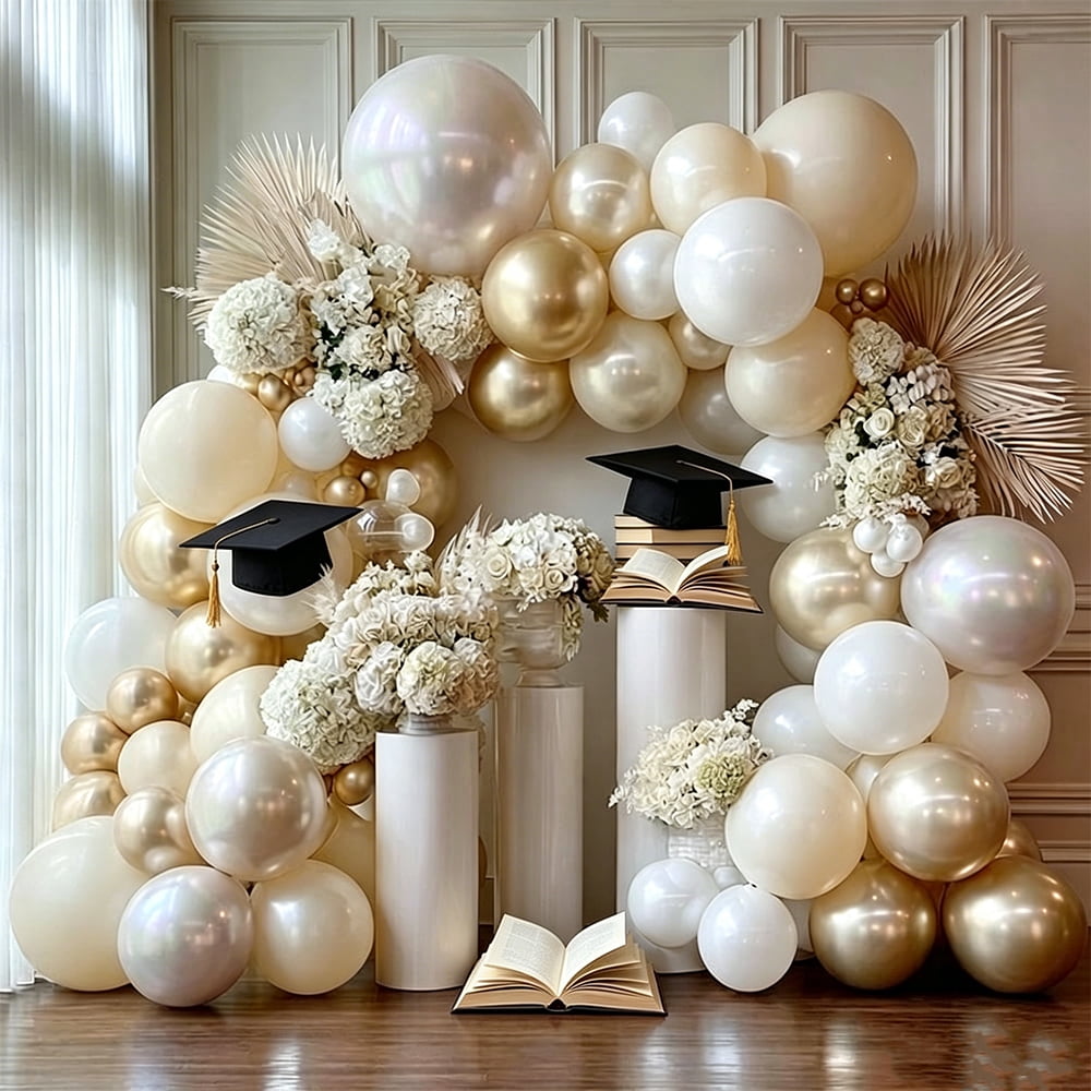 White Gold Balloon Arch Pearl White Sand Balloons Cream Beige Balloon Garland Kit for Boho Baby Showers Wedding Bridal Birthday Party Decorations