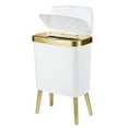 White and Gold Bathroom Trash Can, Slim Garbage Can with Lid, 4 Gallon
